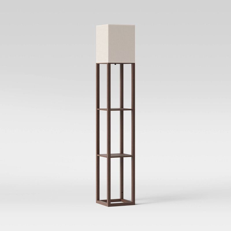 slide 2 of 6, Shelf Floor Lamp Brown - Threshold™: ETL Listed, Linen Shade, MDF Body, 62.5" Tall, 1 ct