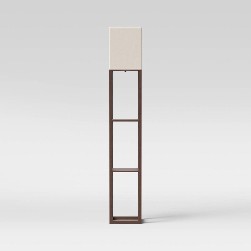 slide 5 of 6, Shelf Floor Lamp Brown - Threshold™: ETL Listed, Linen Shade, MDF Body, 62.5" Tall, 1 ct