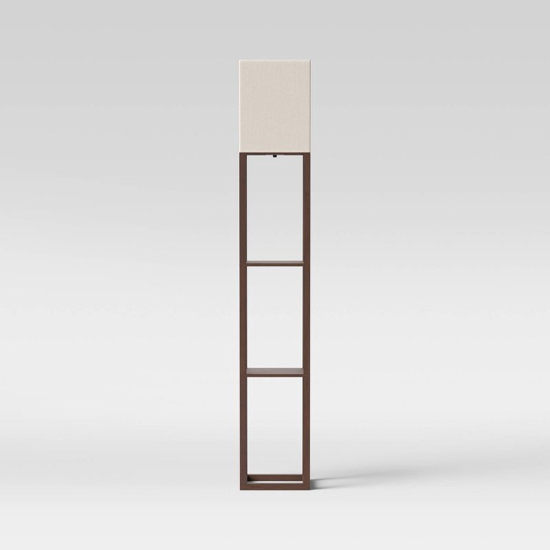 slide 1 of 6, Shelf Floor Lamp Brown - Threshold™: ETL Listed, Linen Shade, MDF Body, 62.5" Tall, 1 ct