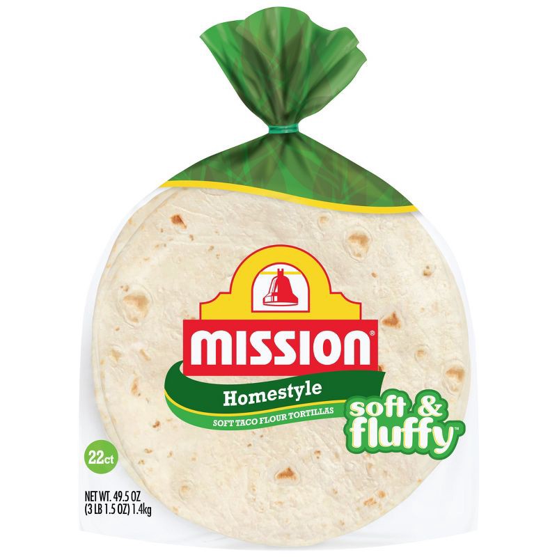 slide 1 of 4, Mission Homestyle Soft & Fluffy Flour Taco Tortillas - 49.5oz/22ct, 49.5 oz, 22 ct