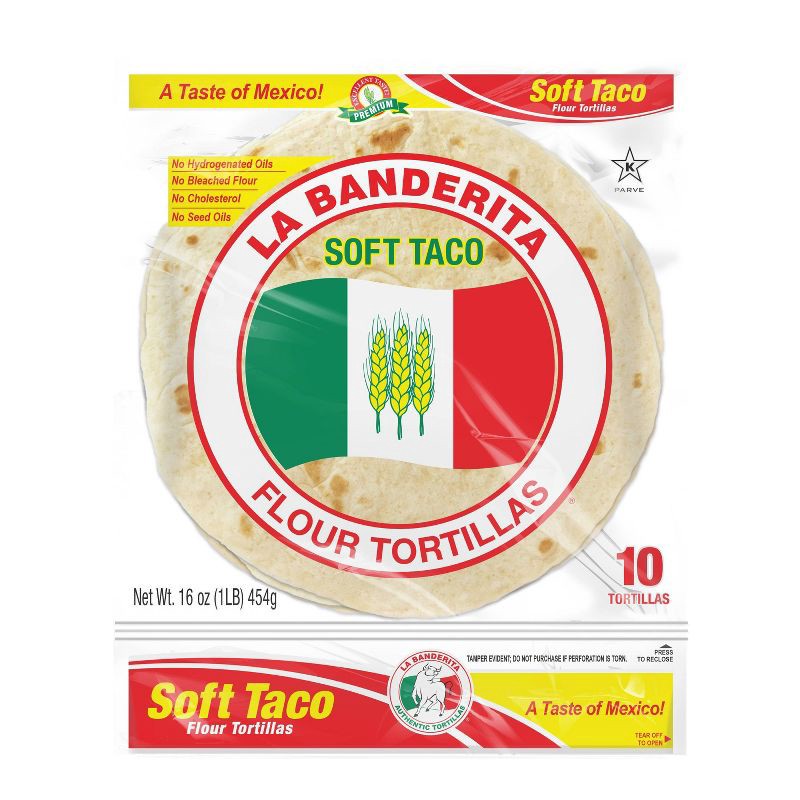 slide 1 of 7, La Banderita Taco Size Flour Tortillas - 16oz/10ct: No Added Sugar, Plant-Based, 16 oz; 10 ct
