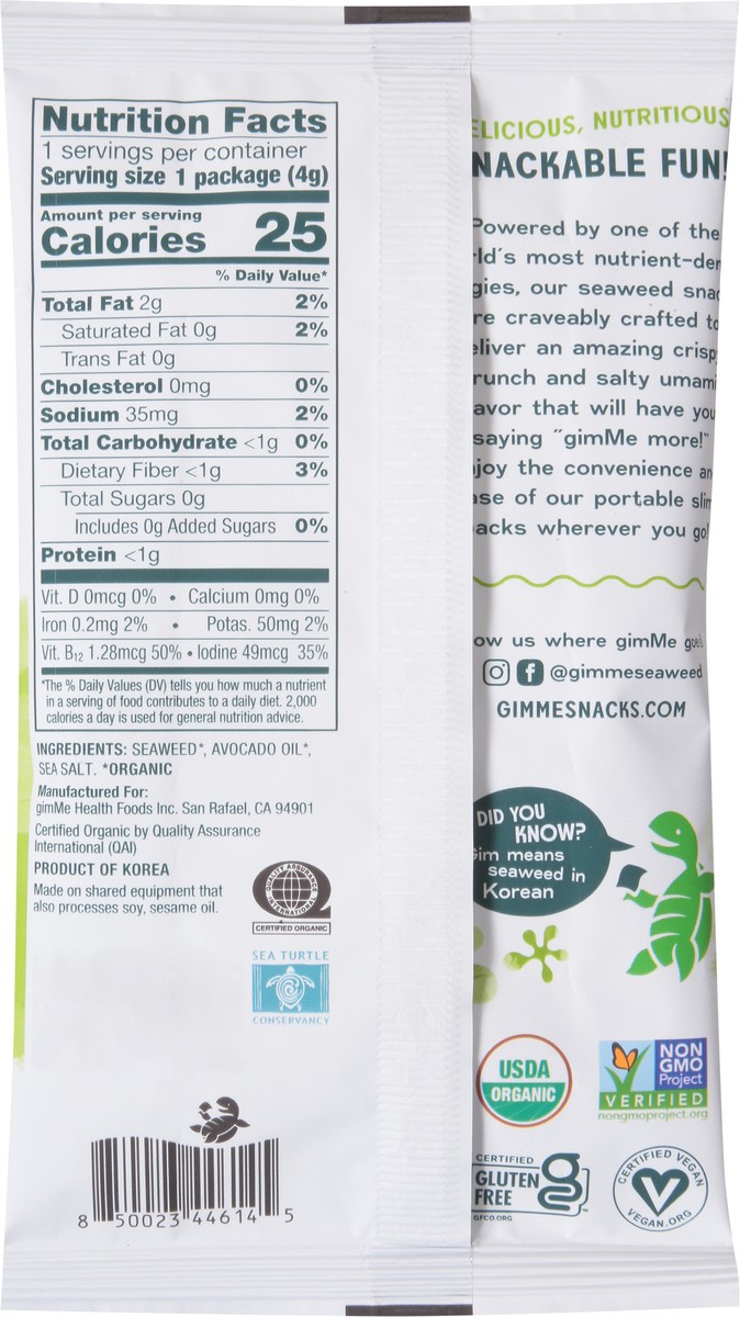slide 10 of 14, gimMe Grab & Go Roasted Sea Salt & Avocado Oil Seaweed Snacks 0.14 oz, 0.14 oz