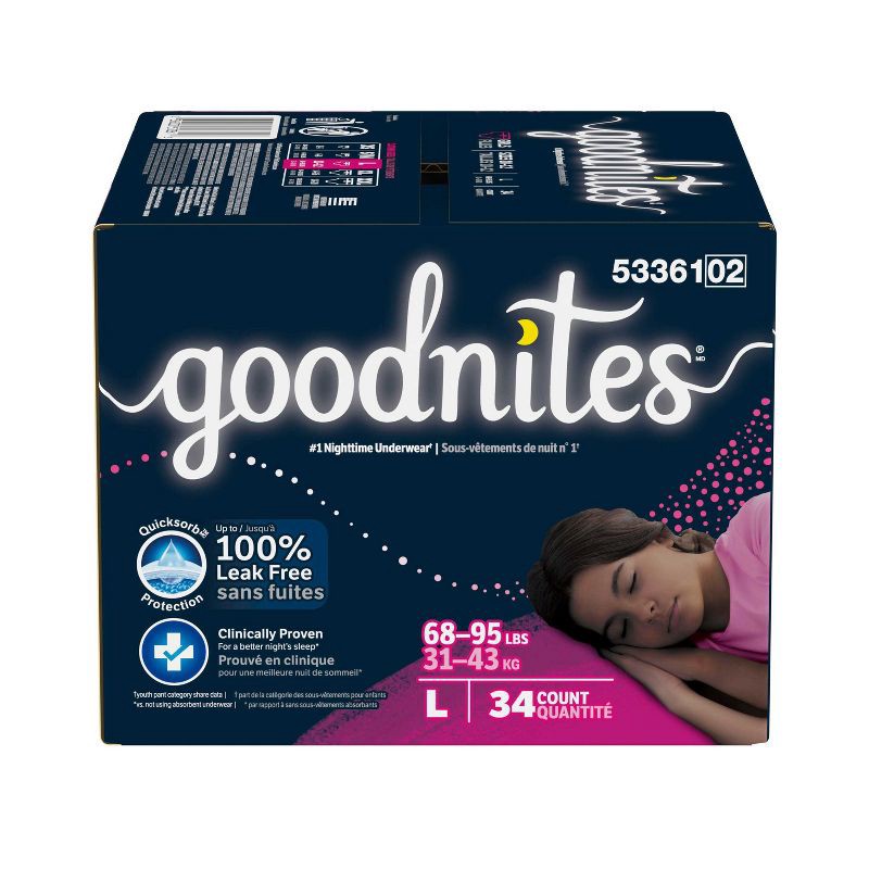slide 2 of 12, Goodnites Girls' Disposable Nighttime Underwear - Size L - 34ct, 34 ct
