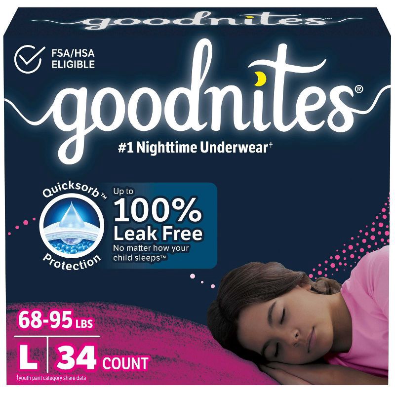 slide 1 of 12, Goodnites Girls' Disposable Nighttime Underwear - Size L - 34ct, 34 ct