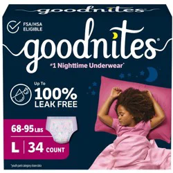 Goodnites Girls' Nighttime Bedwetting Disposable Underwear - Size L - 34ct
