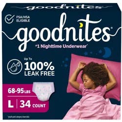 Goodnites Girls' Nighttime Bedwetting Disposable Underwear - Size L - 34ct