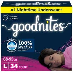 Goodnites Girls' Disposable Nighttime Underwear - Size L - 34ct