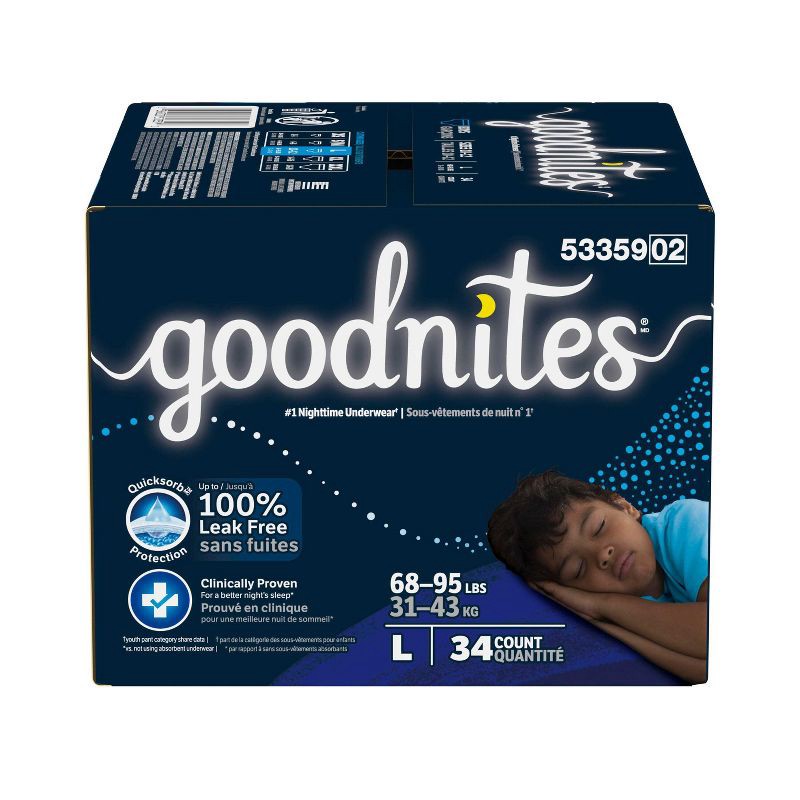 slide 2 of 14, Goodnites Boys' Disposable Nighttime Underwear - Size L - 34ct, 34 ct