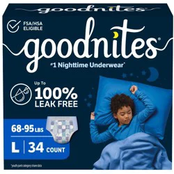 Goodnites Boys' Nighttime Bedwetting Disposable Underwear - Size L - 34ct: Hypoallergenic, Odor Control, Latex-Free Design