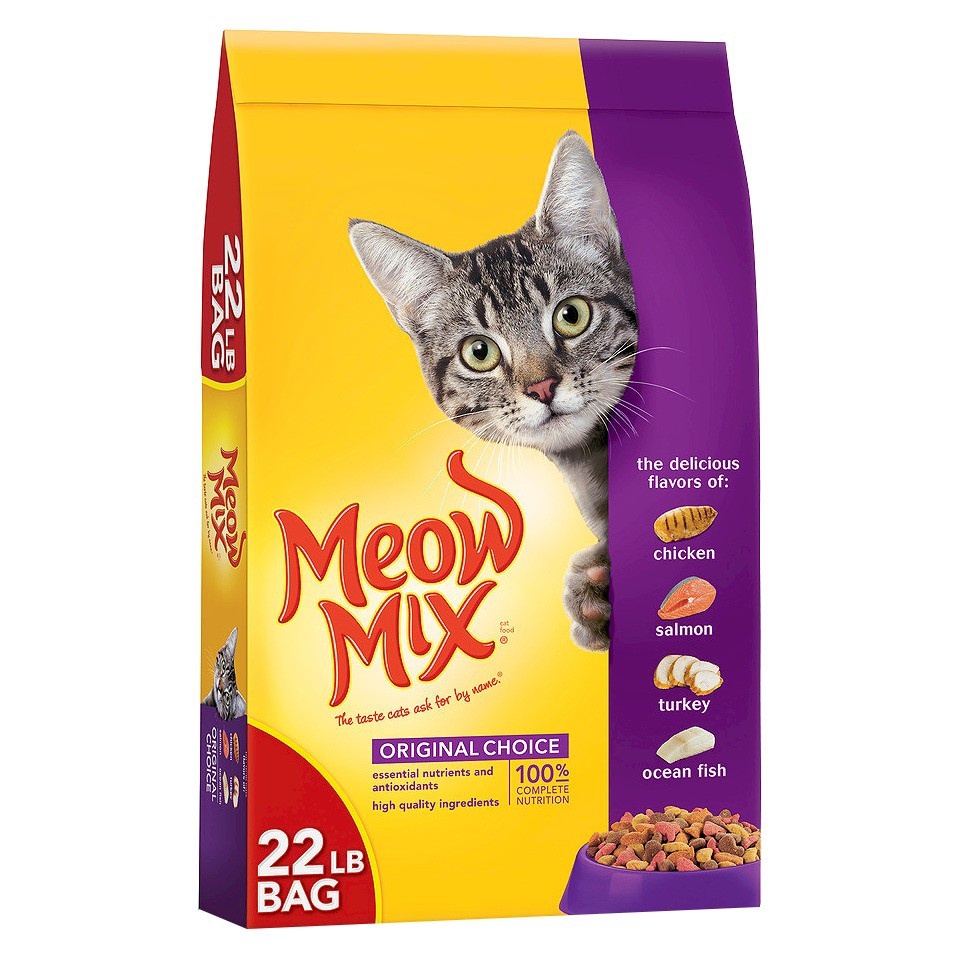 slide 1 of 2, Meow Mix Original Choice with Flavors of Chicken, Turkey & Salmon Adult Complete & Balanced Dry Cat Food - 22lbs, 22 lb