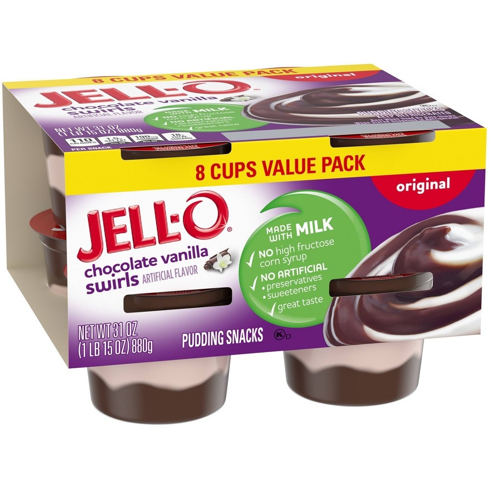 slide 4 of 6, JELL-O Original Chocolate Vanilla Swirls Pudding, 31 oz, 8 ct