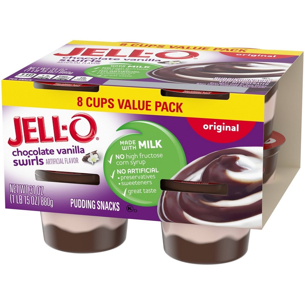 slide 5 of 6, JELL-O Original Chocolate Vanilla Swirls Pudding, 31 oz, 8 ct