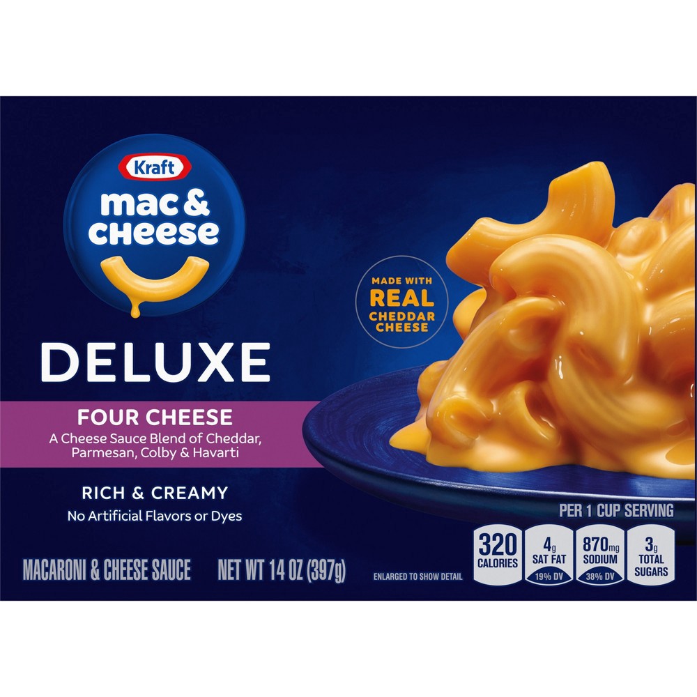 slide 12 of 12, Kraft Deluxe Four Cheese Macaroni & Cheese Dinner, 14 oz