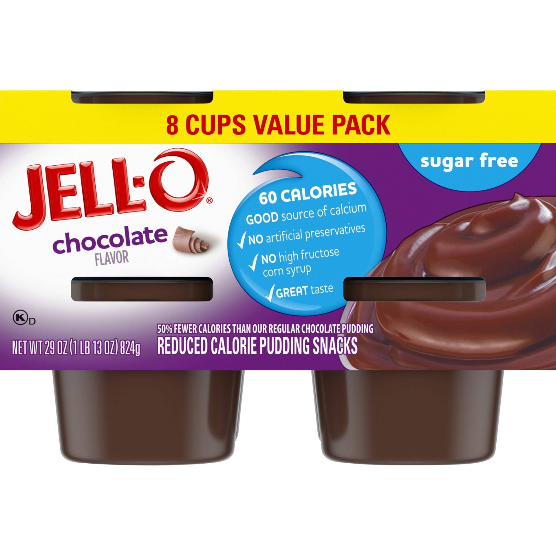 slide 1 of 5, JELL-O Sugar Free Chocolate Pudding, 29 oz, 8 ct