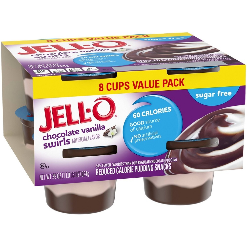 slide 2 of 6, JELL-O Sugar Free Chocolate Vanilla Swirls Pudding, 29 oz, 8 ct