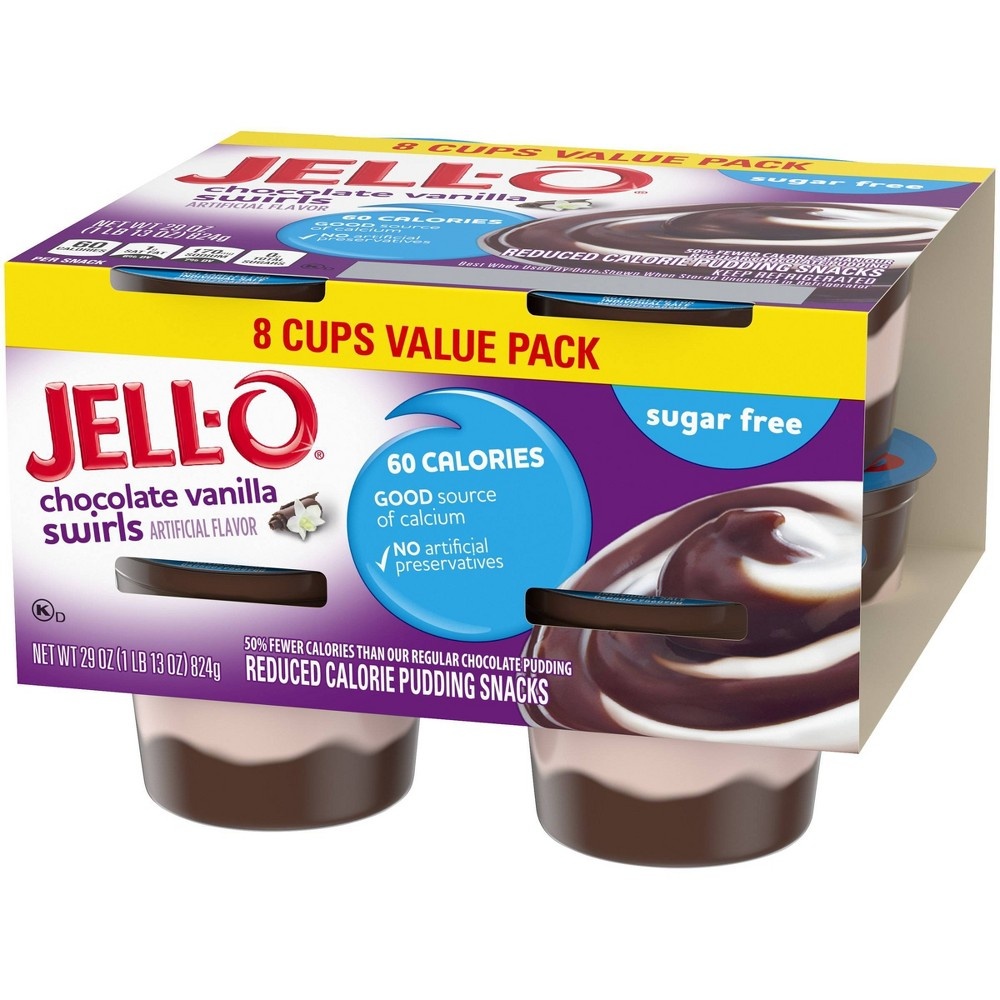 slide 3 of 6, JELL-O Sugar Free Chocolate Vanilla Swirls Pudding, 29 oz, 8 ct