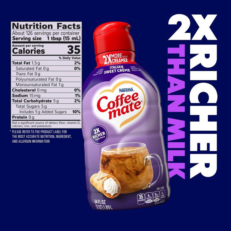 slide 7 of 9, Coffee mate Italian Sweet Crème Coffee Creamer - 0.5gal (64 fl oz), 0.5 gal, 64 fl oz