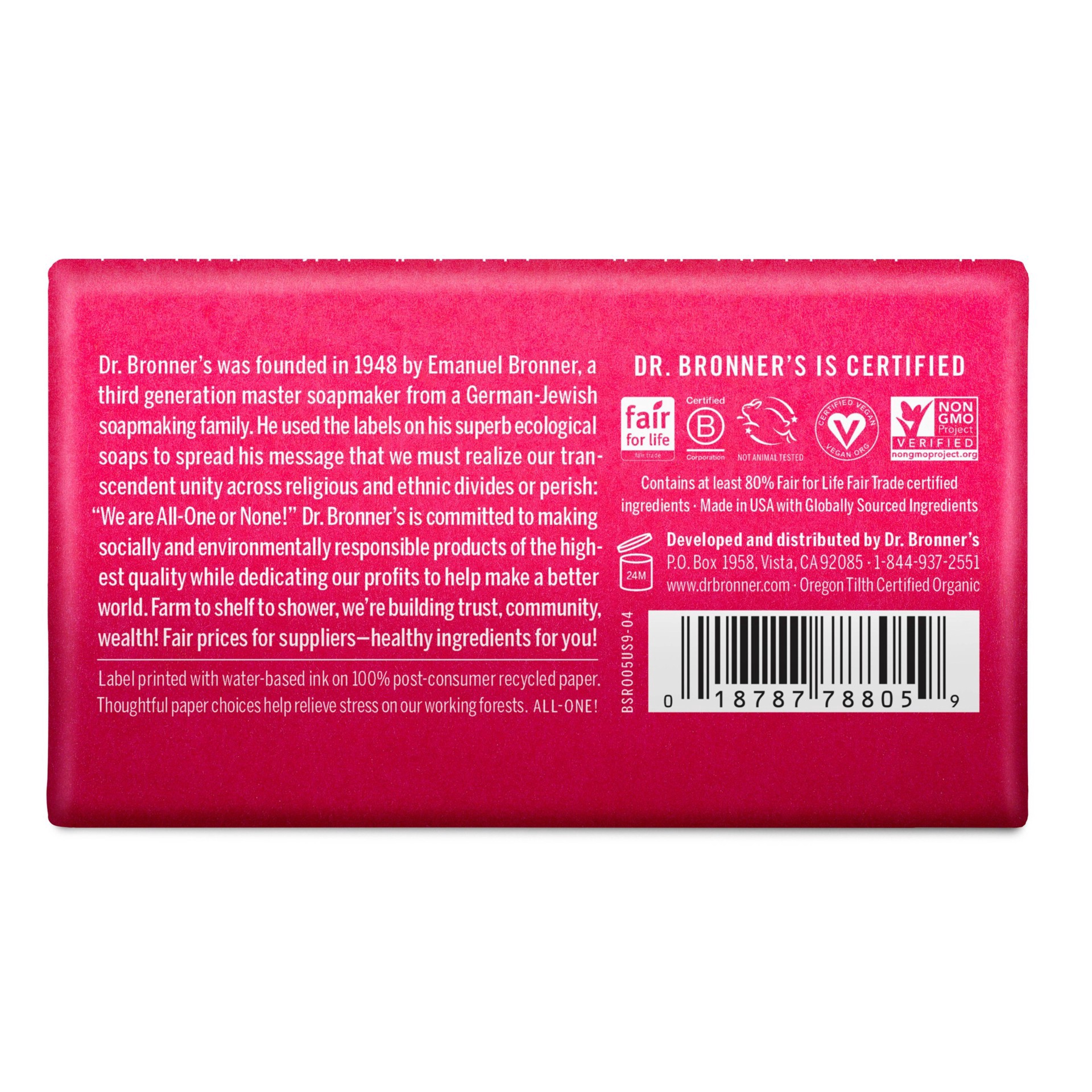 slide 6 of 13, Dr. Bronner's All-One Hemp Rose Pure-Castile Bar Soap 5 oz, 1 ct