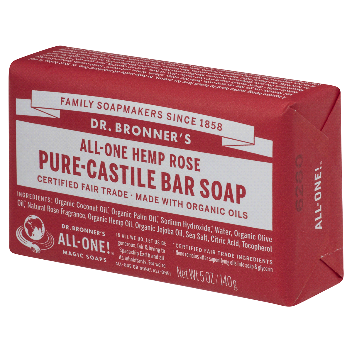 slide 12 of 13, Dr. Bronner's All-One Hemp Rose Pure-Castile Bar Soap 5 oz, 1 ct