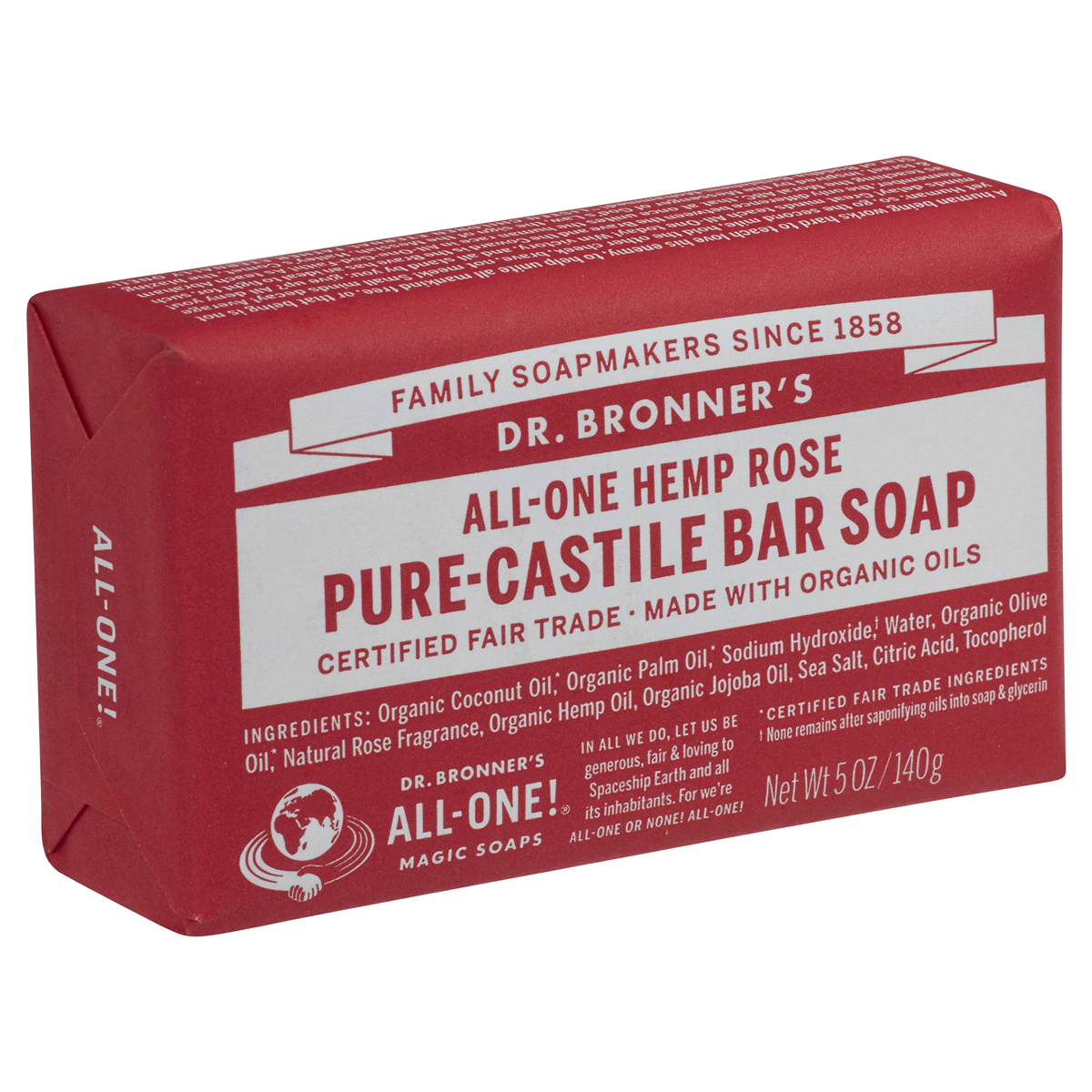 slide 4 of 13, Dr. Bronner's All-One Hemp Rose Pure-Castile Bar Soap 5 oz, 1 ct