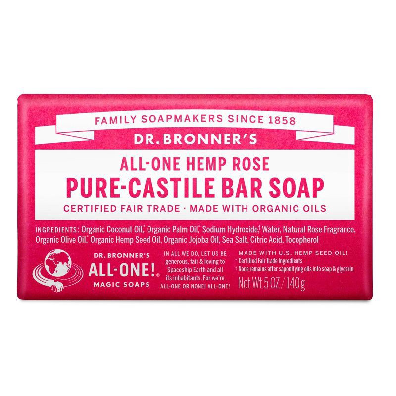 slide 1 of 13, Dr. Bronner's All-One Hemp Rose Pure-Castile Bar Soap 5 oz, 1 ct