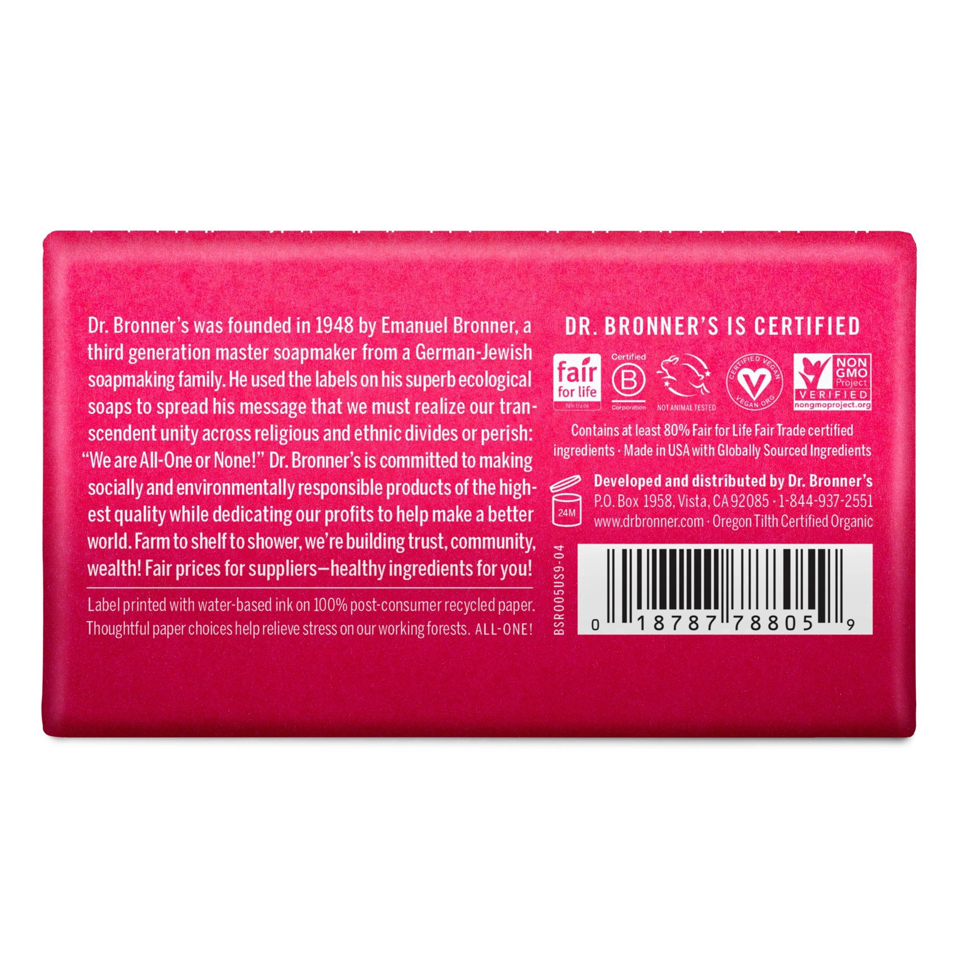 slide 10 of 13, Dr. Bronner's All-One Hemp Rose Pure-Castile Bar Soap 5 oz, 1 ct