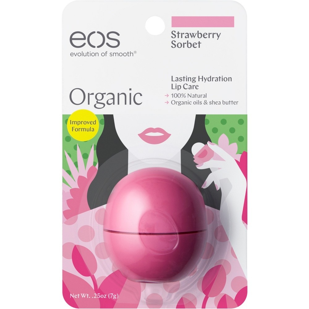 slide 2 of 4, eos Organic Lip Balm - Strawberry Sorbet, 1 ct