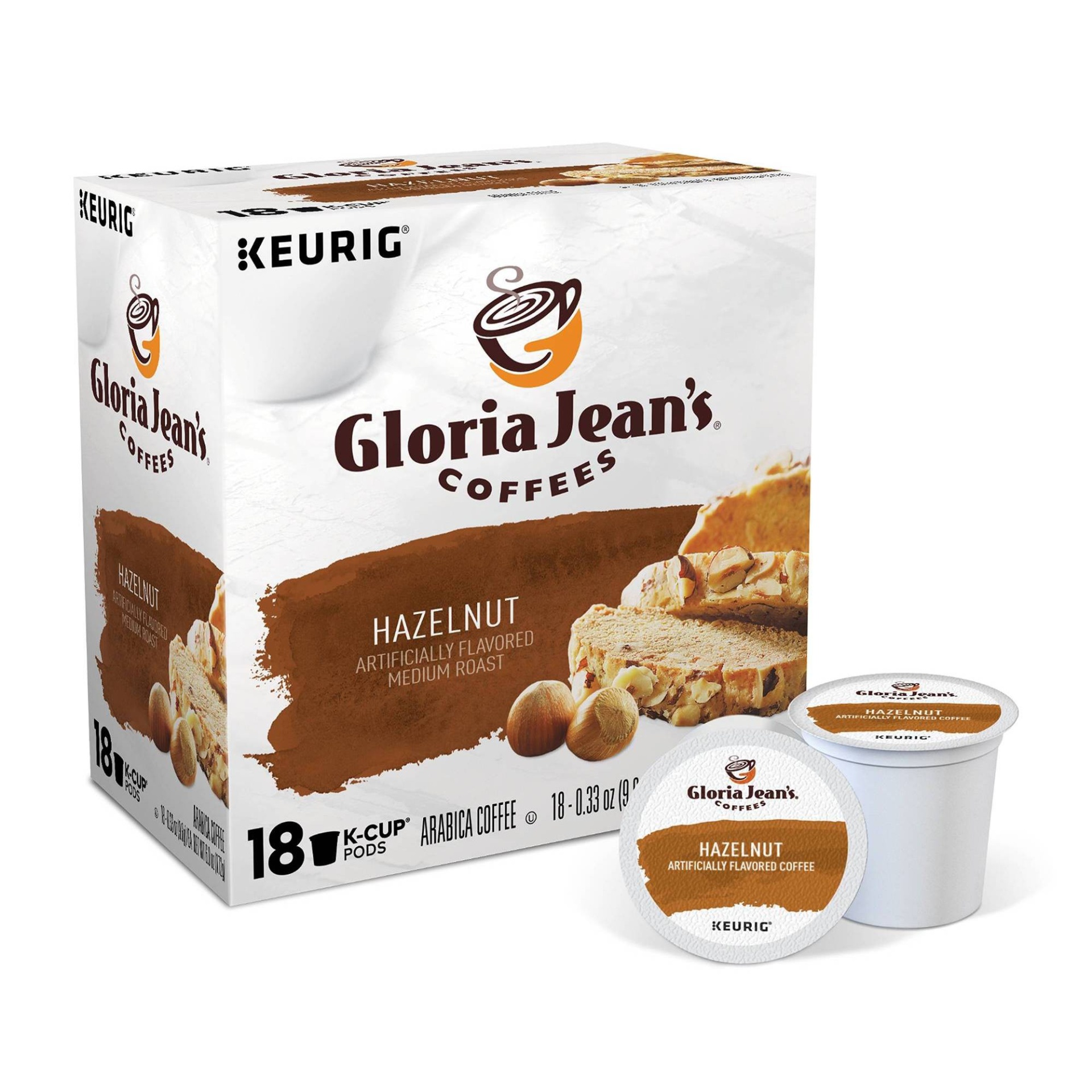 slide 1 of 4, Gloria Jean's Hazelnut Coffee Cup Pods, 18 ct