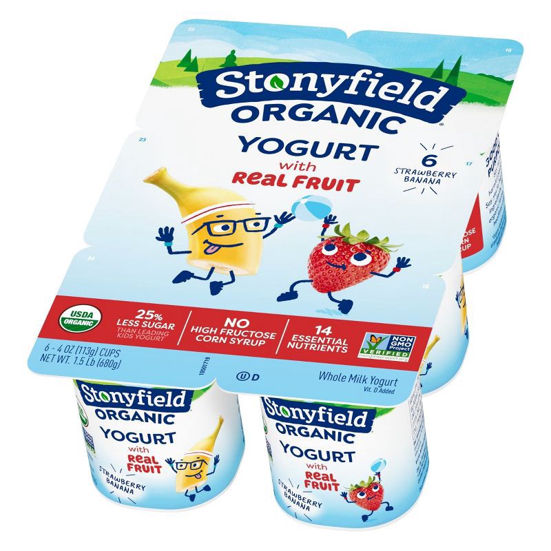 slide 1 of 9, Stonyfield Organic Kids' Strawberry Banana Whole Milk Yogurt - 6ct/4oz Cups, 6 ct; 4 oz