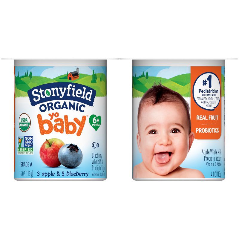 slide 12 of 12, Stonyfield Organic YoBaby Apple & Blueberry Whole Milk Baby Probiotic Yogurt - 24oz/6ct, 6 ct; 24 oz