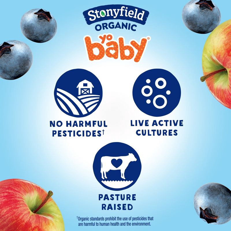 slide 6 of 14, Stonyfield Organic YoBaby Apple & Blueberry Whole Milk Baby Probiotic Yogurt - 24oz/6ct, 6 ct; 24 oz