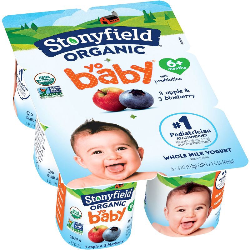 slide 7 of 12, Stonyfield Organic YoBaby Apple & Blueberry Whole Milk Baby Probiotic Yogurt - 24oz/6ct, 6 ct; 24 oz