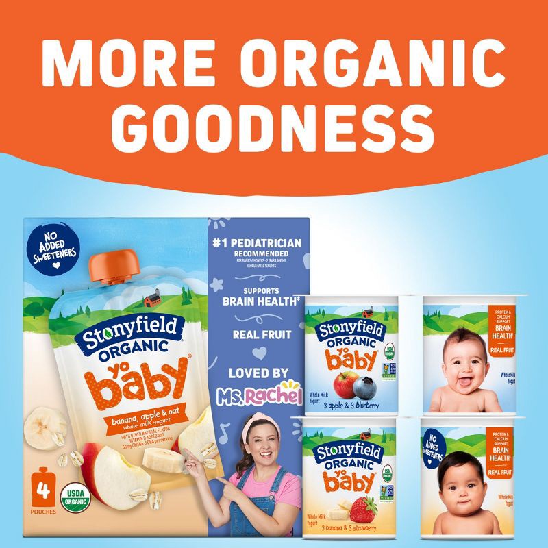 slide 8 of 14, Stonyfield Organic YoBaby Apple & Blueberry Whole Milk Baby Probiotic Yogurt - 24oz/6ct, 6 ct; 24 oz