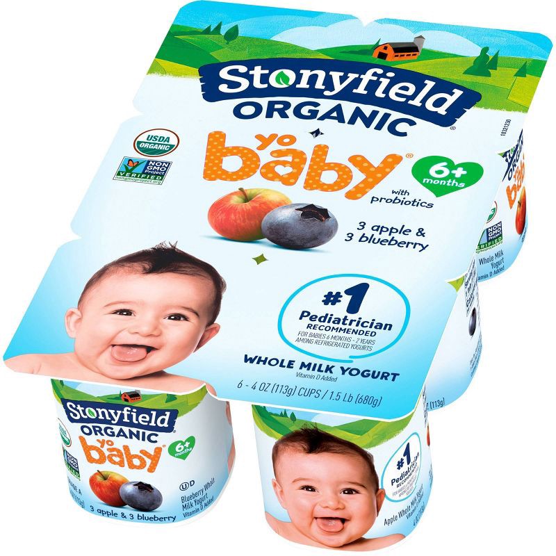 slide 9 of 12, Stonyfield Organic YoBaby Apple & Blueberry Whole Milk Baby Probiotic Yogurt - 24oz/6ct, 6 ct; 24 oz