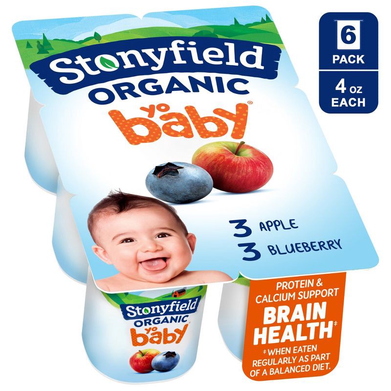 slide 1 of 12, Stonyfield Organic YoBaby Apple & Blueberry Whole Milk Baby Probiotic Yogurt - 24oz/6ct, 6 ct; 24 oz