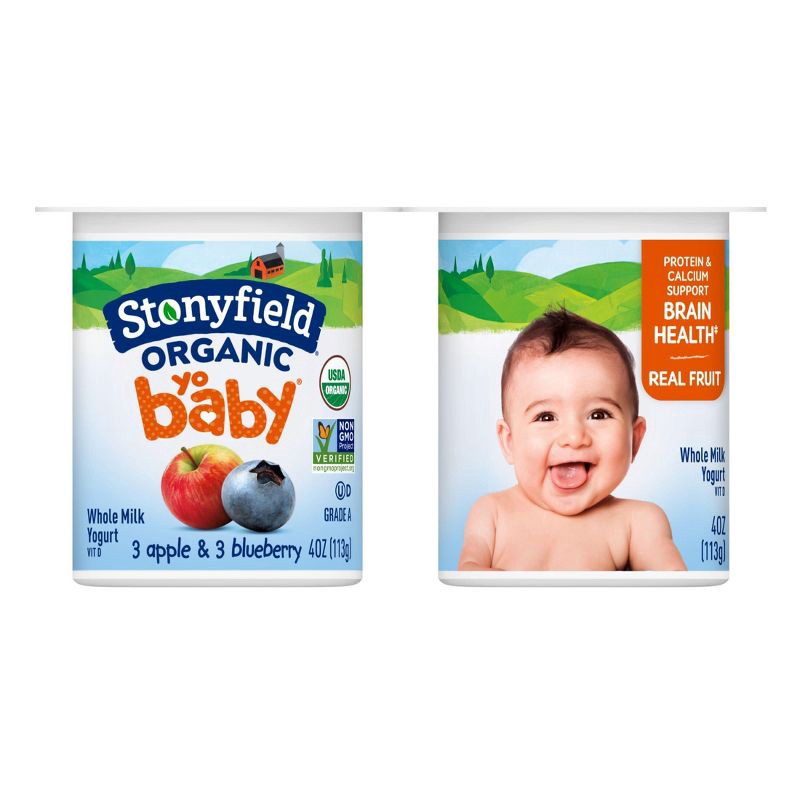 slide 11 of 14, Stonyfield Organic YoBaby Apple & Blueberry Whole Milk Baby Probiotic Yogurt - 24oz/6ct, 6 ct; 24 oz