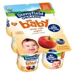 Stonyfield Organic YoBaby Apple & Blueberry Whole Milk Baby Probiotic Yogurt - 24oz/6ct