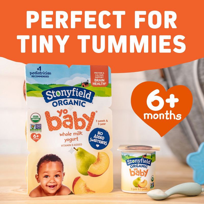 slide 5 of 11, Stonyfield Organic YoBaby Pear & Peach Whole Milk Kids' Probiotic Yogurt - 6ct/4oz Cups, 6 ct; 4 oz