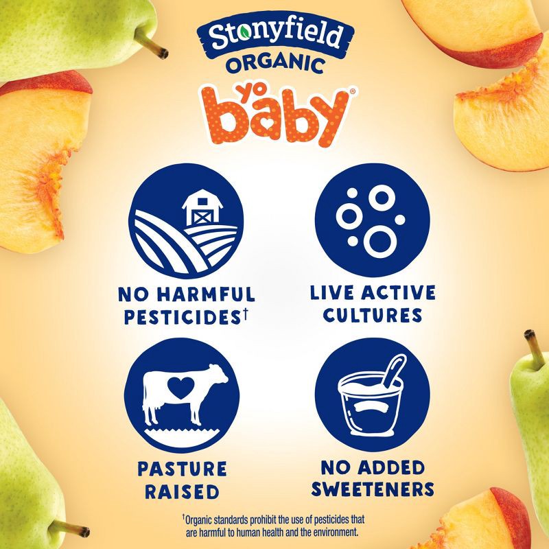 slide 6 of 11, Stonyfield Organic YoBaby Pear & Peach Whole Milk Kids' Probiotic Yogurt - 6ct/4oz Cups, 6 ct; 4 oz
