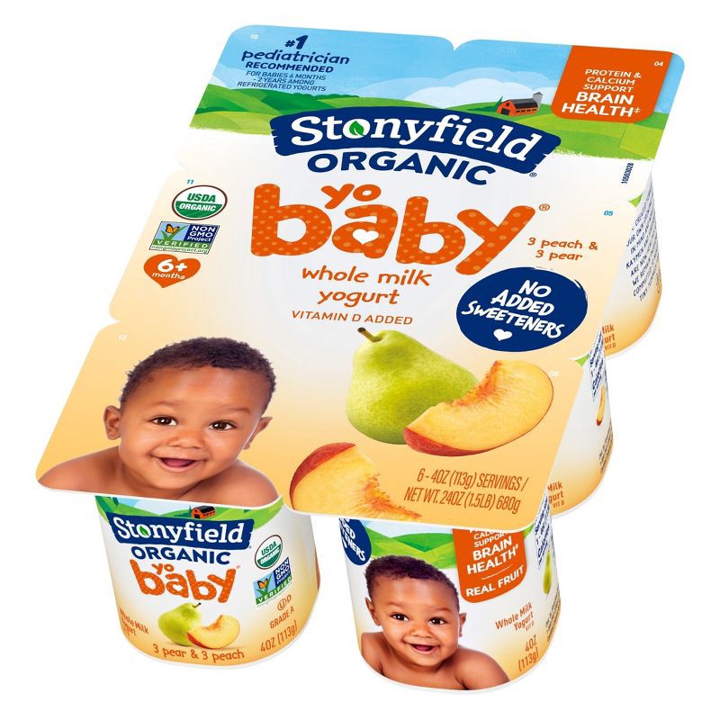 slide 11 of 11, Stonyfield Organic YoBaby Pear & Peach Whole Milk Kids' Probiotic Yogurt - 6ct/4oz Cups, 6 ct; 4 oz