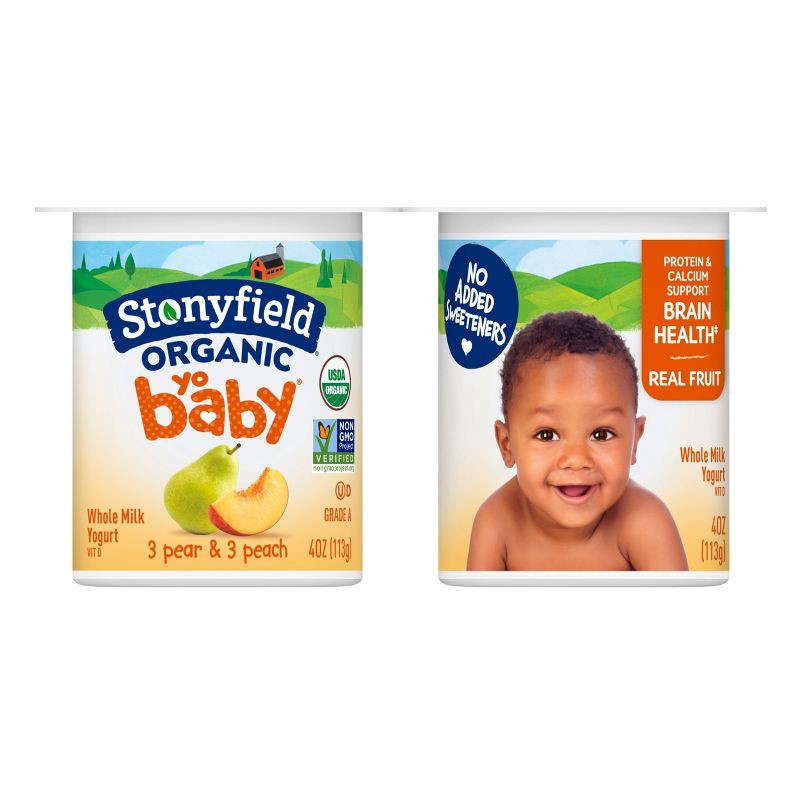 slide 1 of 11, Stonyfield Organic YoBaby Pear & Peach Whole Milk Kids' Probiotic Yogurt - 6ct/4oz Cups, 6 ct; 4 oz