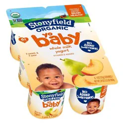 Stonyfield Organic YoBaby Pear & Peach Whole Milk Kids' Probiotic Yogurt - 6ct/4oz Cups