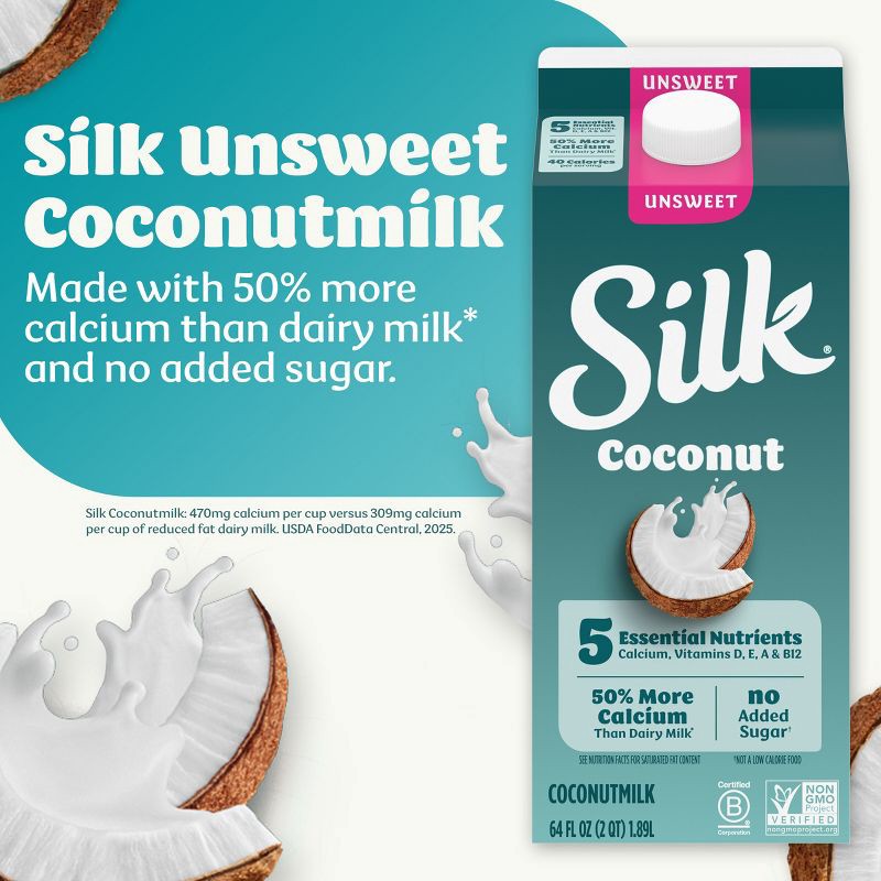 slide 3 of 12, Silk Unsweet Coconut Milk - 0.5gal, 1/2 gal