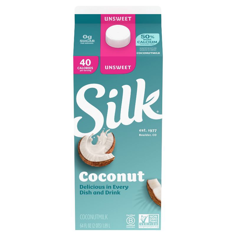 slide 7 of 8, Silk Unsweet Coconut Milk - 0.5gal, 1/2 gal