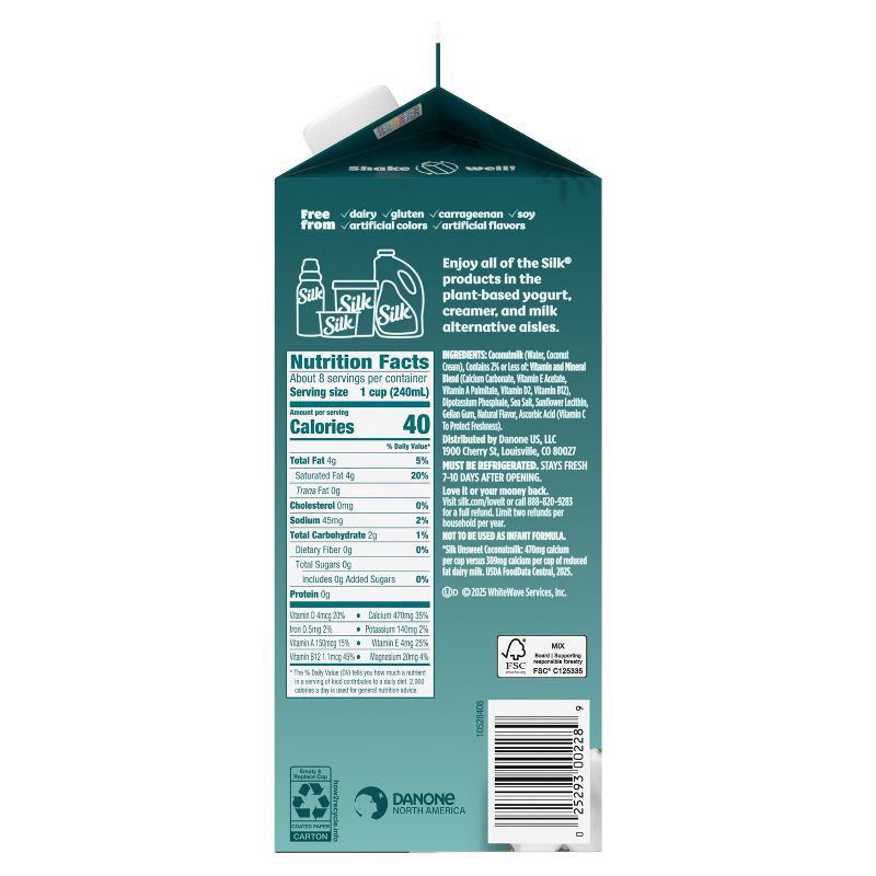 slide 10 of 12, Silk Unsweet Coconut Milk - 0.5gal, 1/2 gal