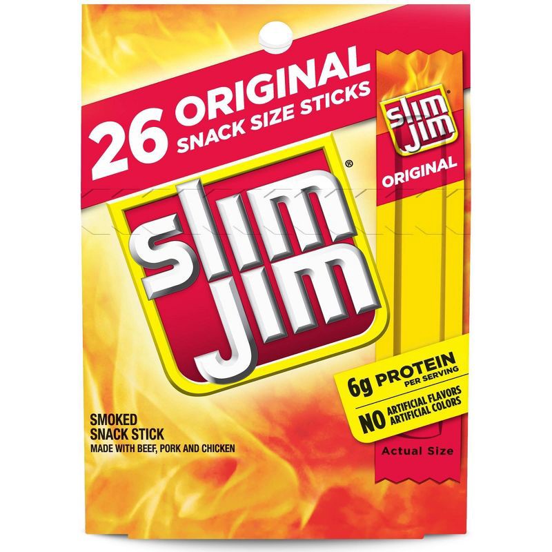 slide 1 of 5, Slim Jim Original Smoked Snack Size Sticks - 7.28oz/26ct, 26 ct; 7.28 oz