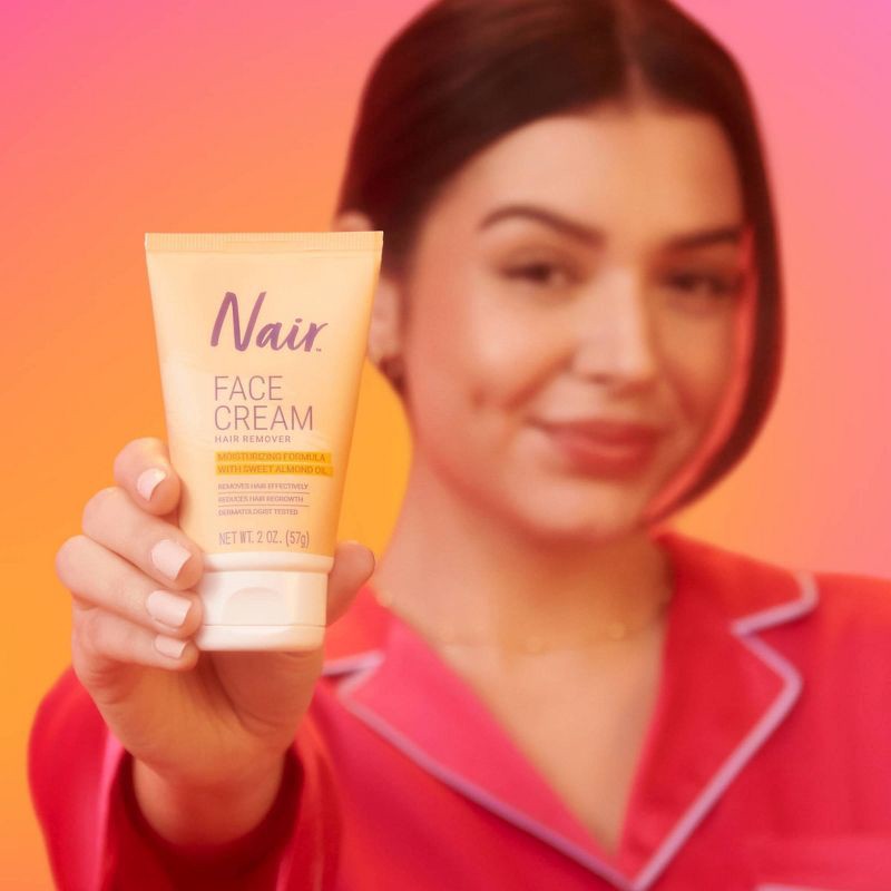 slide 2 of 10, Nair Moisturizing Facial Hair Removal Cream with Sweet Almond Oil - 2.0oz, 2 oz