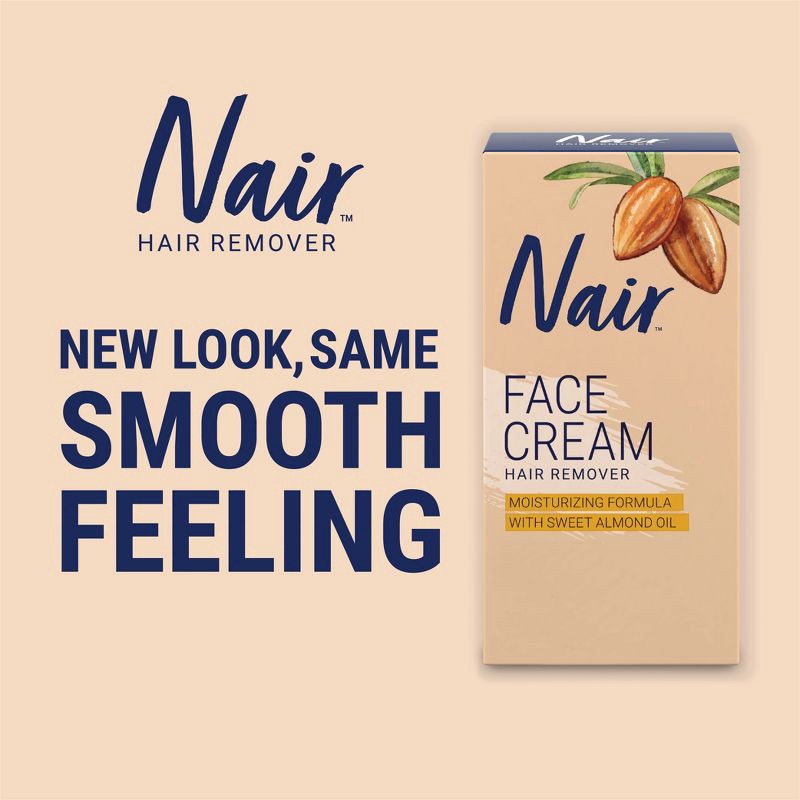 slide 3 of 8, Nair Moisturizing Facial Hair Removal Cream with Sweet Almond Oil - 2.0oz, 2 oz