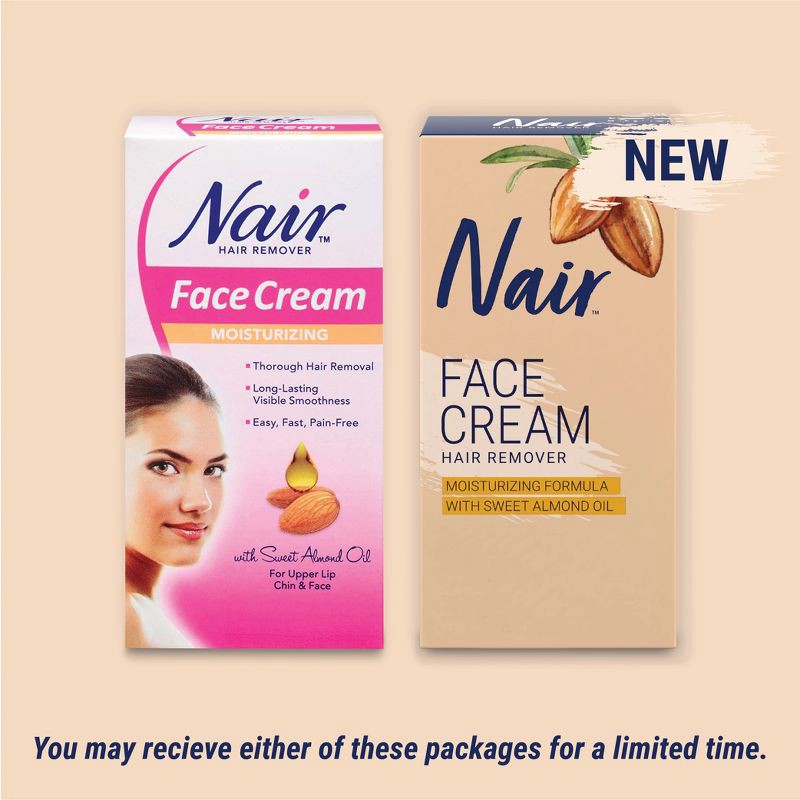 slide 4 of 8, Nair Moisturizing Facial Hair Removal Cream with Sweet Almond Oil - 2.0oz, 2 oz