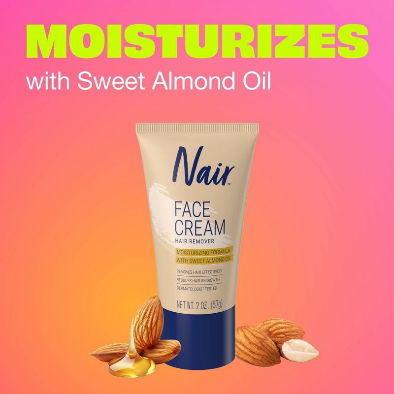 slide 5 of 10, Nair Moisturizing Facial Hair Removal Cream with Sweet Almond Oil - 2.0oz, 2 oz